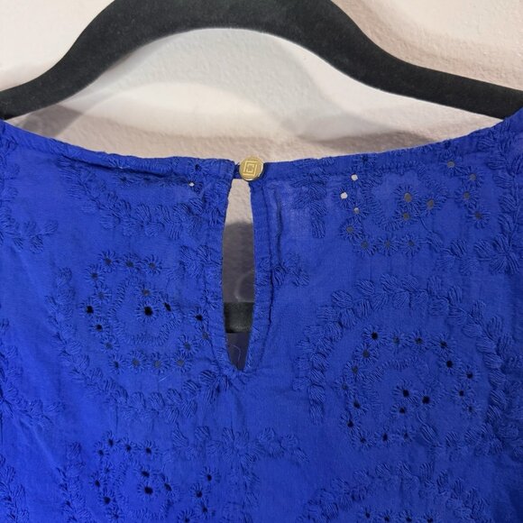 Liz Claiborne T-shirt Blouse XXL / 2XL Eyelet Lace Cotton Royal Blue Boho Lagen - Picture 7 of 9